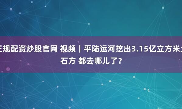 正规配资炒股官网 视频｜平陆运河挖出3.15亿立方米土石方 都去哪儿了？